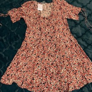 Free People Floral Button Down Lace Up Dress NEW